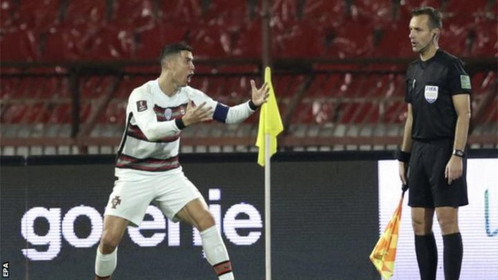 Cristiano Ronaldo stormed off the pitch at full time when he was denied a stoppage-time winner in Portugal’s 2-2 draw in Serbia.